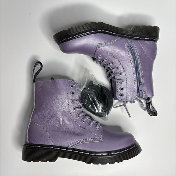Dr. Martens Junior 1460 Pascal Leather Boots in Lavender Metallic Virginia Diva - Picture 7 of 9